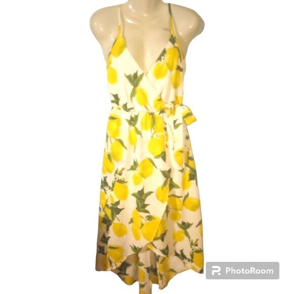 Lemon print faux wrap dress with spaghetti strap - Picture 1 of 8